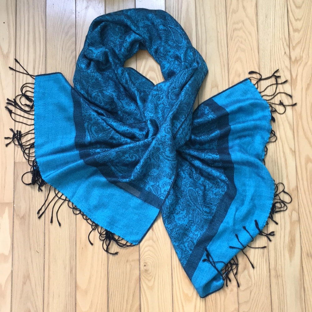 Teal, black Pashmina scarf